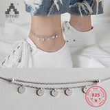 925 Silver Anklet Layer Circle Box Chain Ankelts For Women Girl