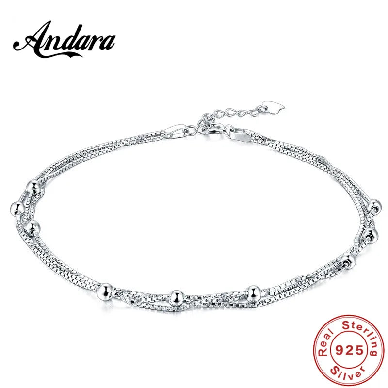 925 Sterling Silver Anklet Summer Style Woman Accessories Jewelry Gift