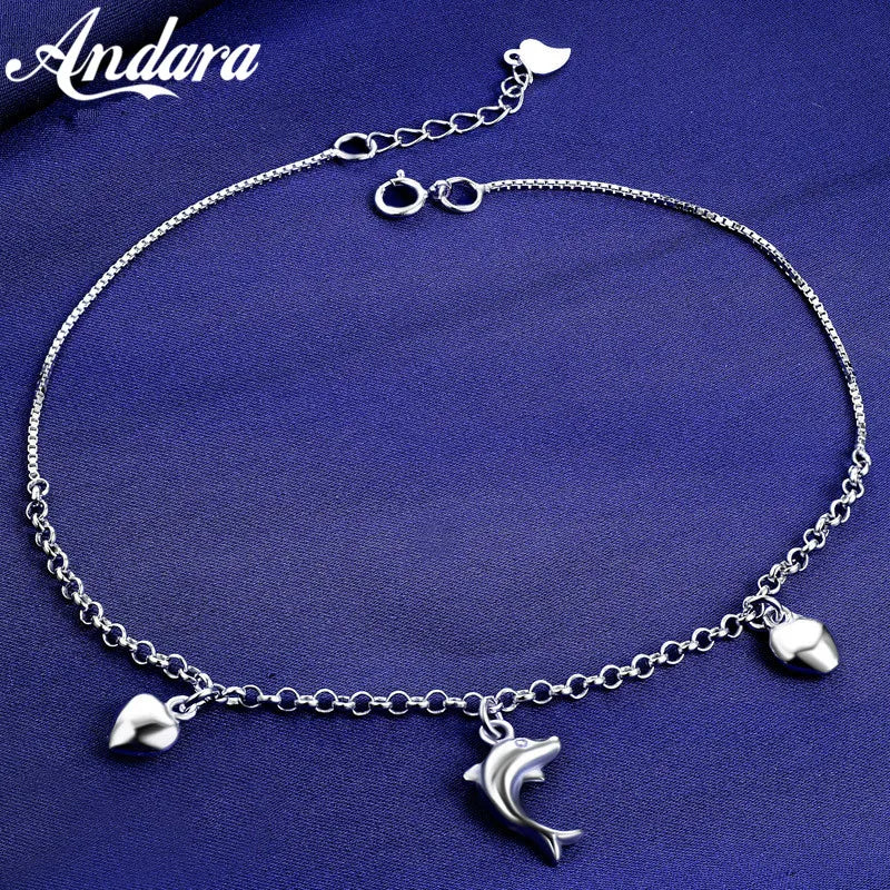 925 Sterling Silver Anklet Woman Dolphin Pendant Silver Chain