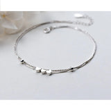 925 Silver Anklets Double Layer Hearts Beads Foot Bracelets