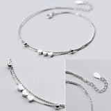 925 Silver Anklets Double Layer Hearts Beads Foot Bracelets