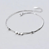925 Silver Anklets Double Layer Hearts Beads Foot Bracelets