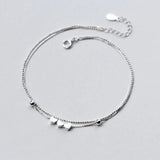 925 Silver Anklets Double Layer Hearts Beads Foot Bracelets
