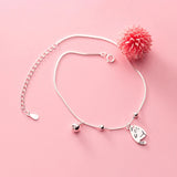 925 Silver Cat Foot Anklet Bell Chain Leg Jewelry