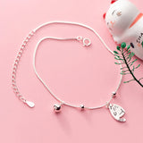 925 Silver Cat Foot Anklet Bell Chain Leg Jewelry
