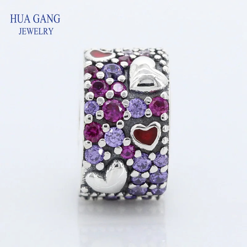 925 Silver Hearts of Love Charms Beads Women Bracelet DIY