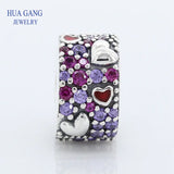 925 Silver Hearts of Love Charms Beads Women Bracelet DIY