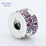 925 Silver Hearts of Love Charms Beads Women Bracelet DIY