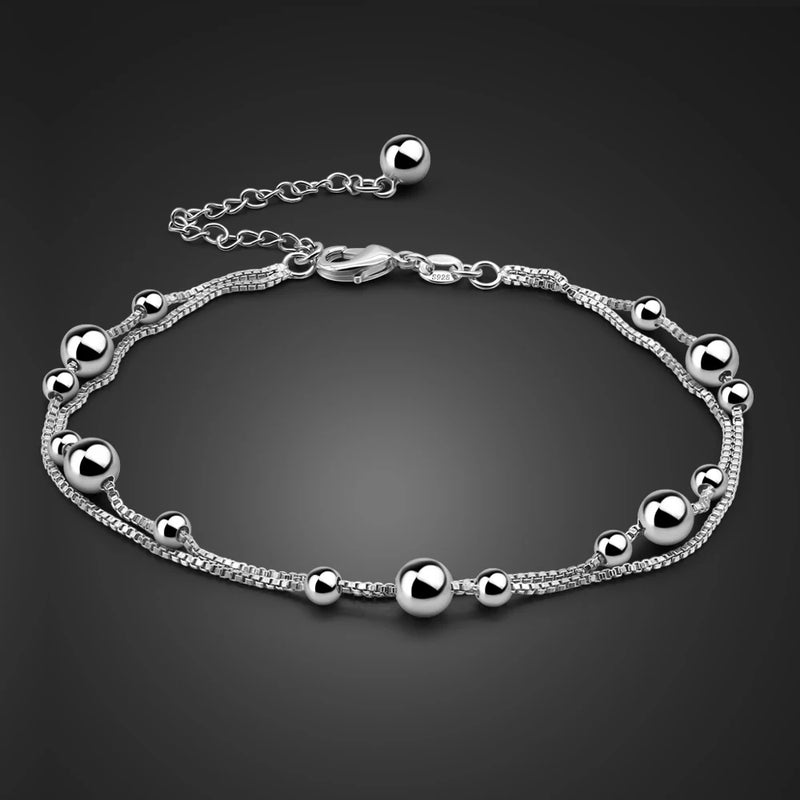 925 Silver Beach Foot Anklet Bohemian Double Chain Anklets Summer Bracelet
