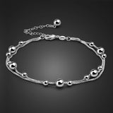 925 Silver Beach Foot Anklet Bohemian Double Chain Anklets Summer Bracelet