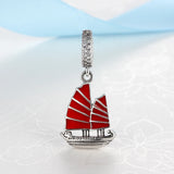 925 Silver Red Chinese Junk Pendant Charm for Bracelets