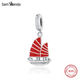 925 Silver Red Chinese Junk Pendant Charm for Bracelets
