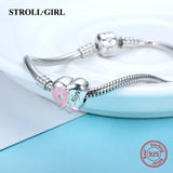 925 Silver Heart Shape Belt Pink Charms for Bracelet DIY Jewelry