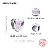 925 Silver Heart Shape Belt Pink Charms for Bracelet DIY Jewelry