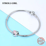 925 Silver Heart Shape Belt Pink Charms for Bracelet DIY Jewelry
