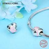 925 Silver Heart Shape Belt Pink Charms for Bracelet DIY Jewelry