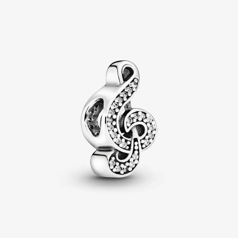 925 Sterling Silver Clear CZ Treble Clef Charm for Europe Bracelet DIY Jewelry