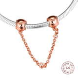 925 Silver Beads Rose & Clear CZ Hearts Safety Chain Charms