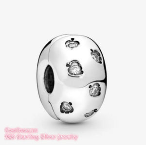 925 Silver Beads CZ Petals Row Hearts Clip Charm