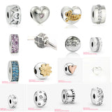 925 Silver Beads CZ Petals Row Hearts Clip Charm