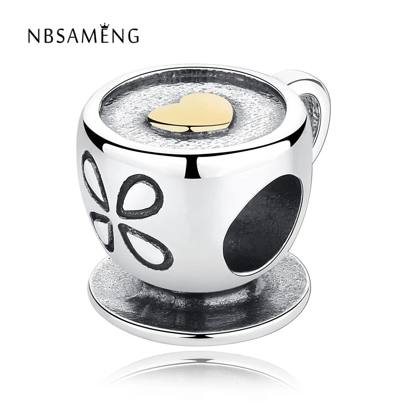 925 Sterling Silver Love Coffee Cup Bead for Bracelets Jewelry Making