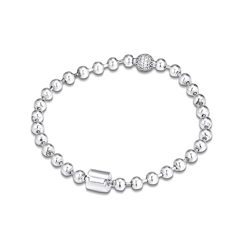 925 Silver Beads & Pave Chain Bracelet Jewelry