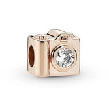 925 Sterling Silver Rose Camera Charm for Bracelet