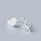925 Silver Bird Leaf Stud Earrings Women Jewelry pendientes