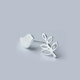 925 Silver Bird Leaf Stud Earrings Women Jewelry pendientes