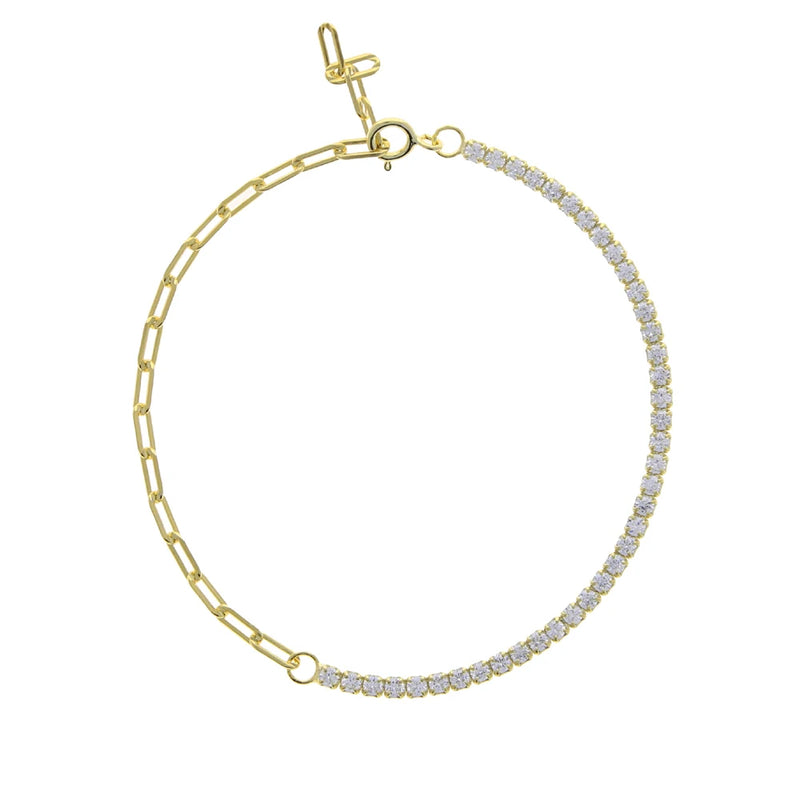 925 Silver Bling Tennis Paper Clip Chain Bracelet