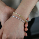 925 Silver Bling Tennis Paper Clip Chain Bracelet