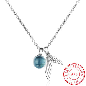 925 Silver Mermaid Tears Necklace Crystal Pendant Women Jewelry