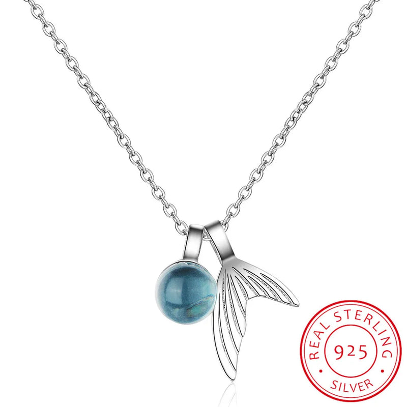 925 Silver Mermaid Tears Necklace Crystal Pendant Women Jewelry