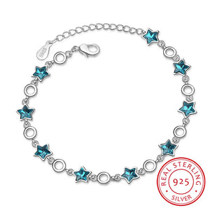 925 Sterling Silver Crystal Star Charm Bracelet for Women