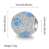 925 Silver Dog Footprint Zircon Paw Bead for Bracelet