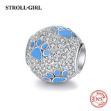 925 Silver Dog Footprint Zircon Paw Bead for Bracelet