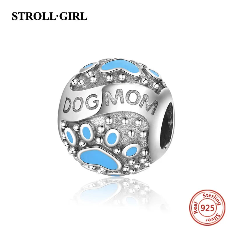 925 Silver Dog Footprint Zircon Paw Bead for Bracelet
