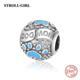 925 Silver Dog Footprint Zircon Paw Bead for Bracelet