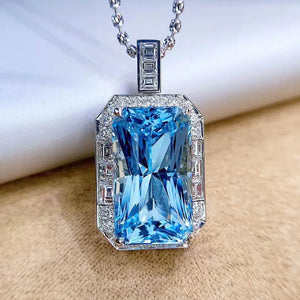925 Silver Sapphire Pendant for Women Geometric Square No Necklace