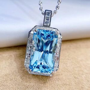925 Silver Sapphire Pendant for Women Geometric Square No Necklace