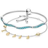 925 Silver Wavy Slider Loved with Golden Hearts Bracelet
