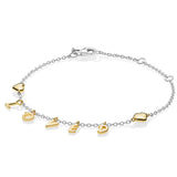 925 Silver Wavy Slider Loved with Golden Hearts Bracelet