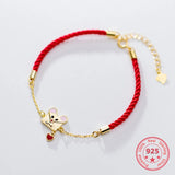 925 Sterling Silver Envelope Mouse Red String Bracelet