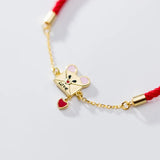 925 Sterling Silver Envelope Mouse Red String Bracelet