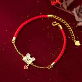 925 Sterling Silver Envelope Mouse Red String Bracelet