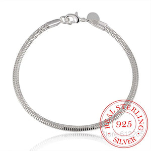 925 Sterling Silver Bracelet Snake Bone Bangle S925 Stamp 3mm