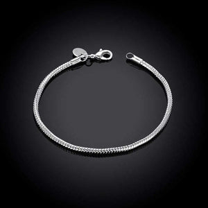 925 Sterling Silver Bracelet Snake Bone Bangle S925 Stamp 3mm
