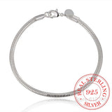 925 Sterling Silver Bracelet Snake Bone Bangle S925 Stamp 3mm