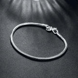 925 Sterling Silver Bracelet Snake Bone Bangle S925 Stamp 3mm