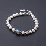 925 Silver Bracelet Moonstone Pearl Chain Natural Beads Fine Jewelry